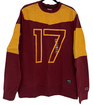 Trukfit No. 17 Pullover Sweatshirt Mens Size Large Burgundy Yellow Lobf Sleeve